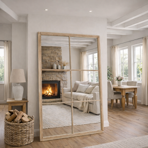 Washed Wood Large Window Mirror