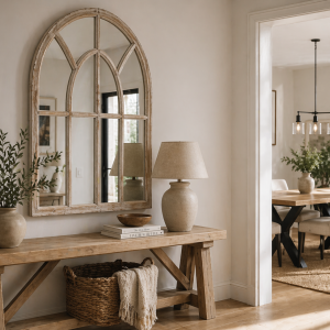 Washed Wood Arched Window Mirror