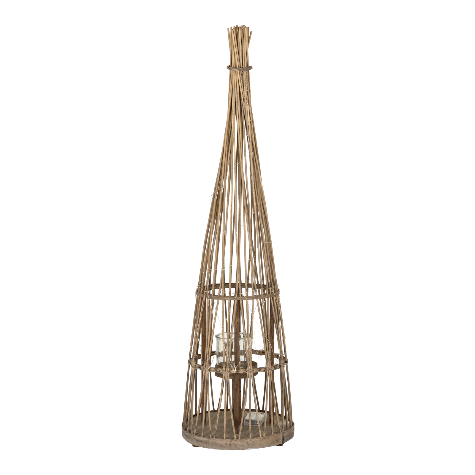 Medium Conical Wicker Lantern With Glass Holder