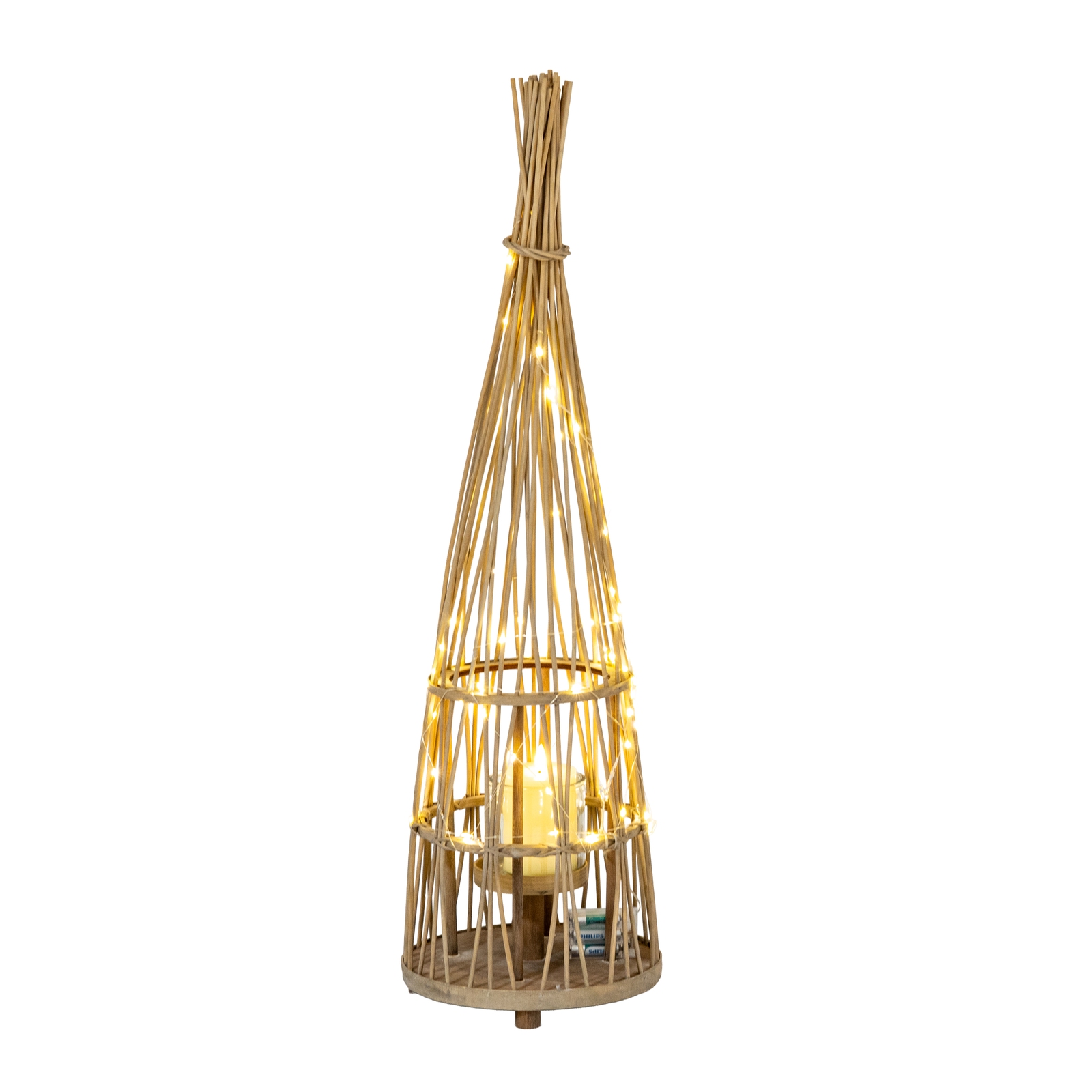 Medium Conical Wicker Lantern With Glass Holder - Image 2