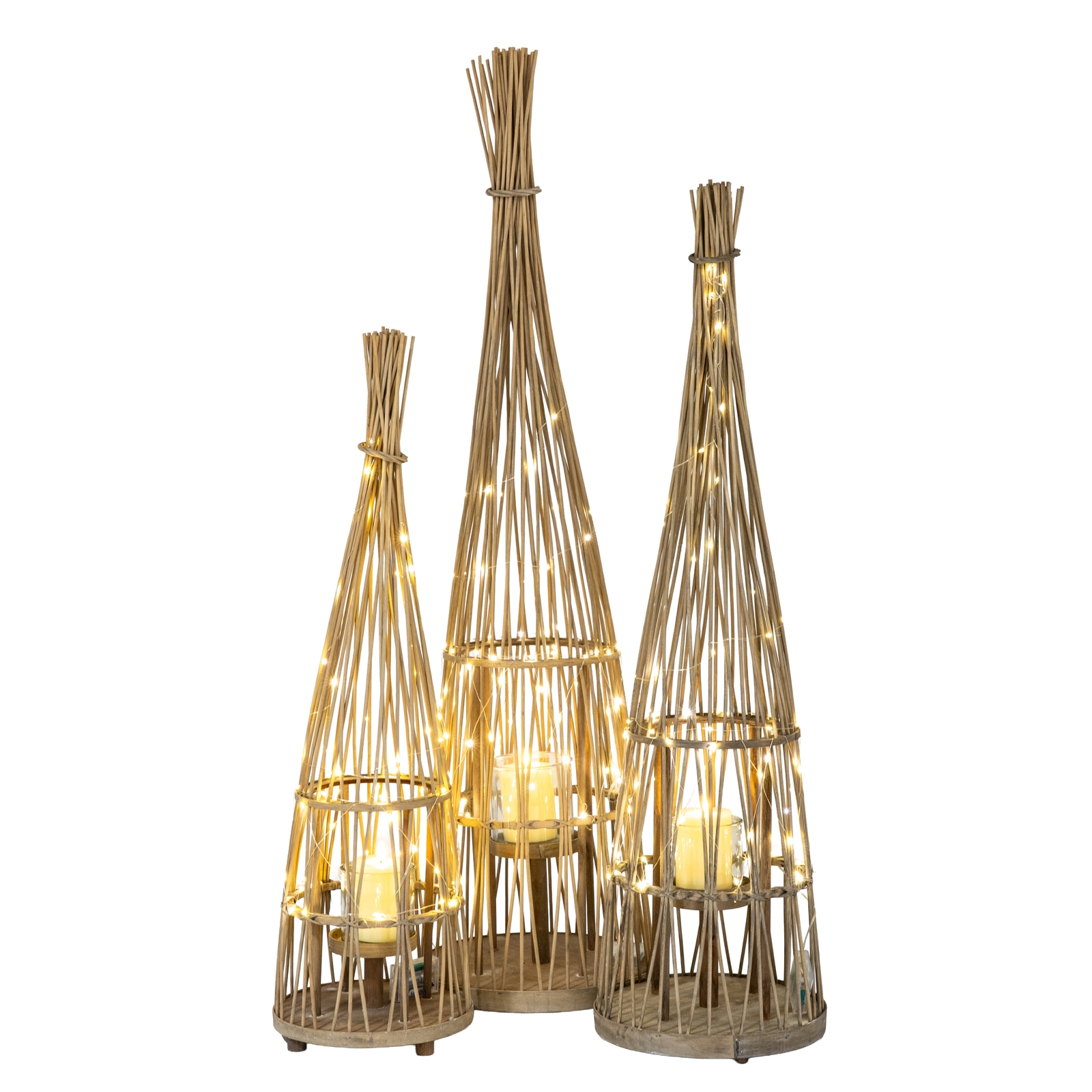 Medium Conical Wicker Lantern With Glass Holder - Image 3