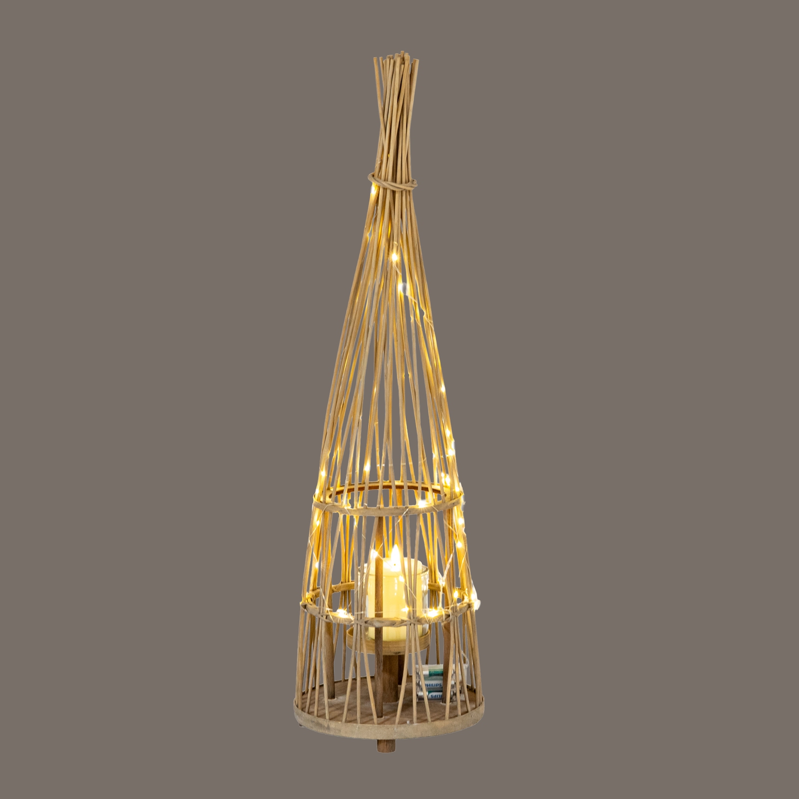 Medium Conical Wicker Lantern With Glass Holder - Image 4