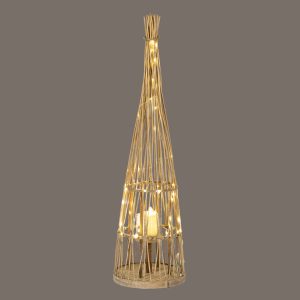 Small Conical Wicker Lantern With Glass Holder