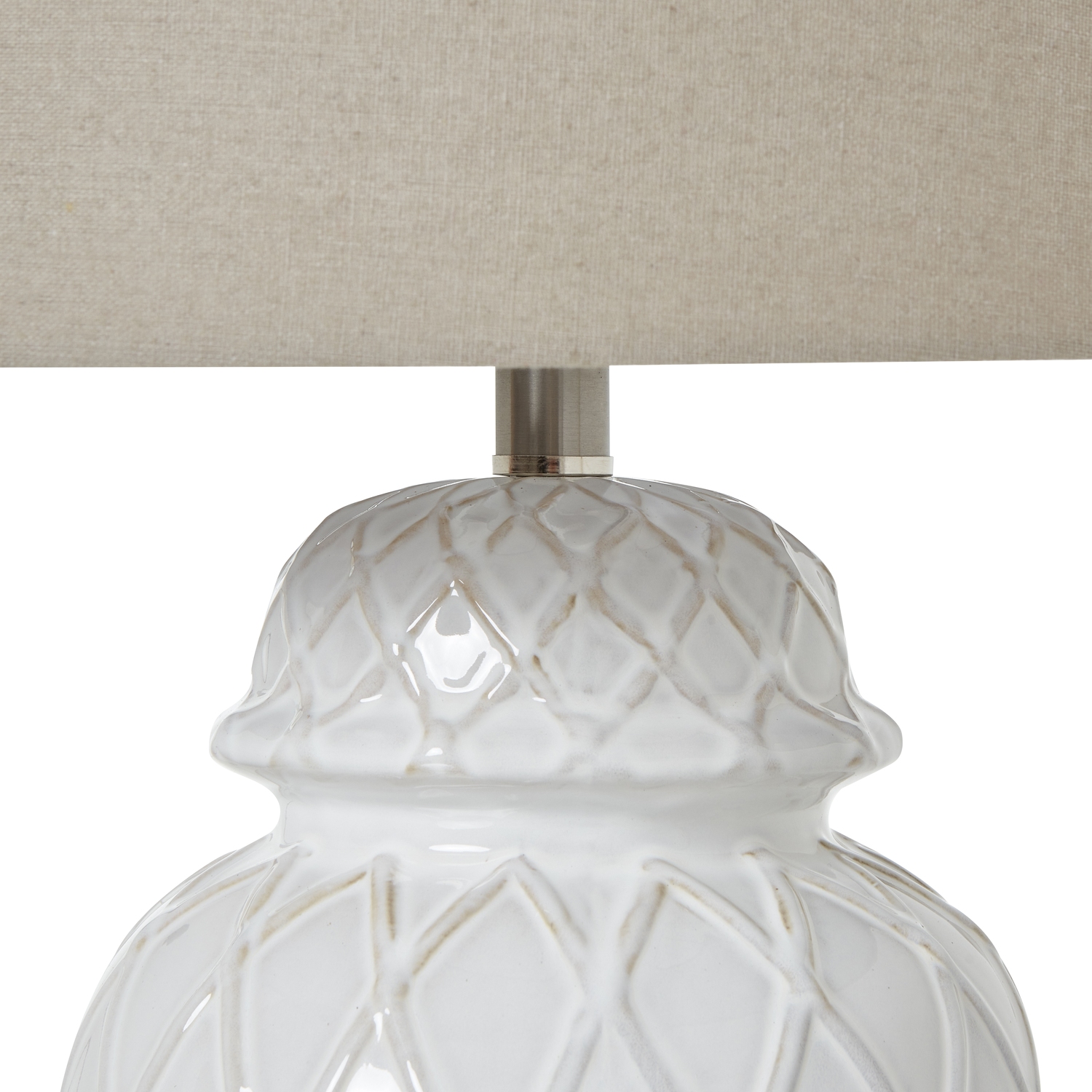 White Ceramic Ginger Jar Lamp With Linen Shade - Image 5