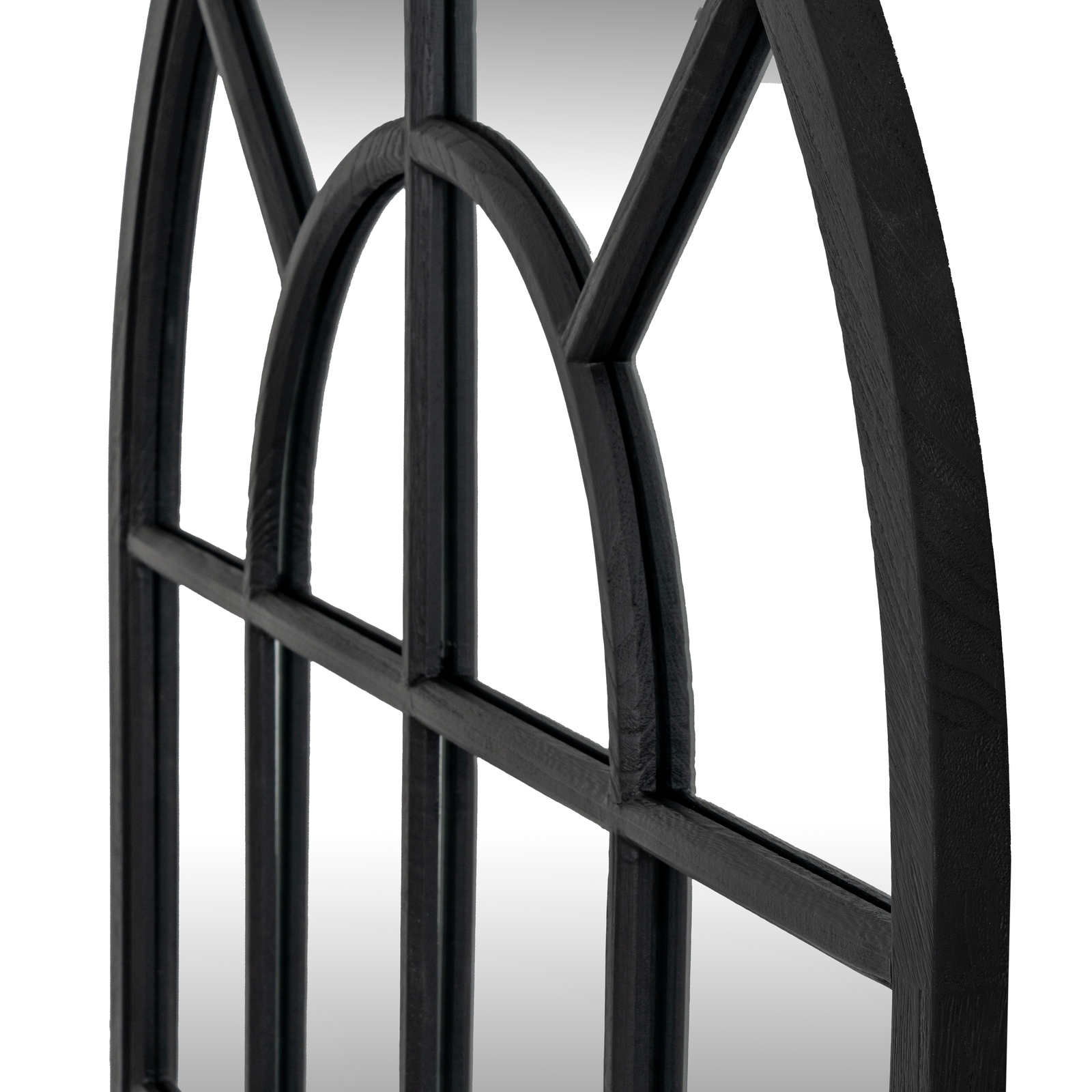 Black Wood Arched Window Mirror - Image 3