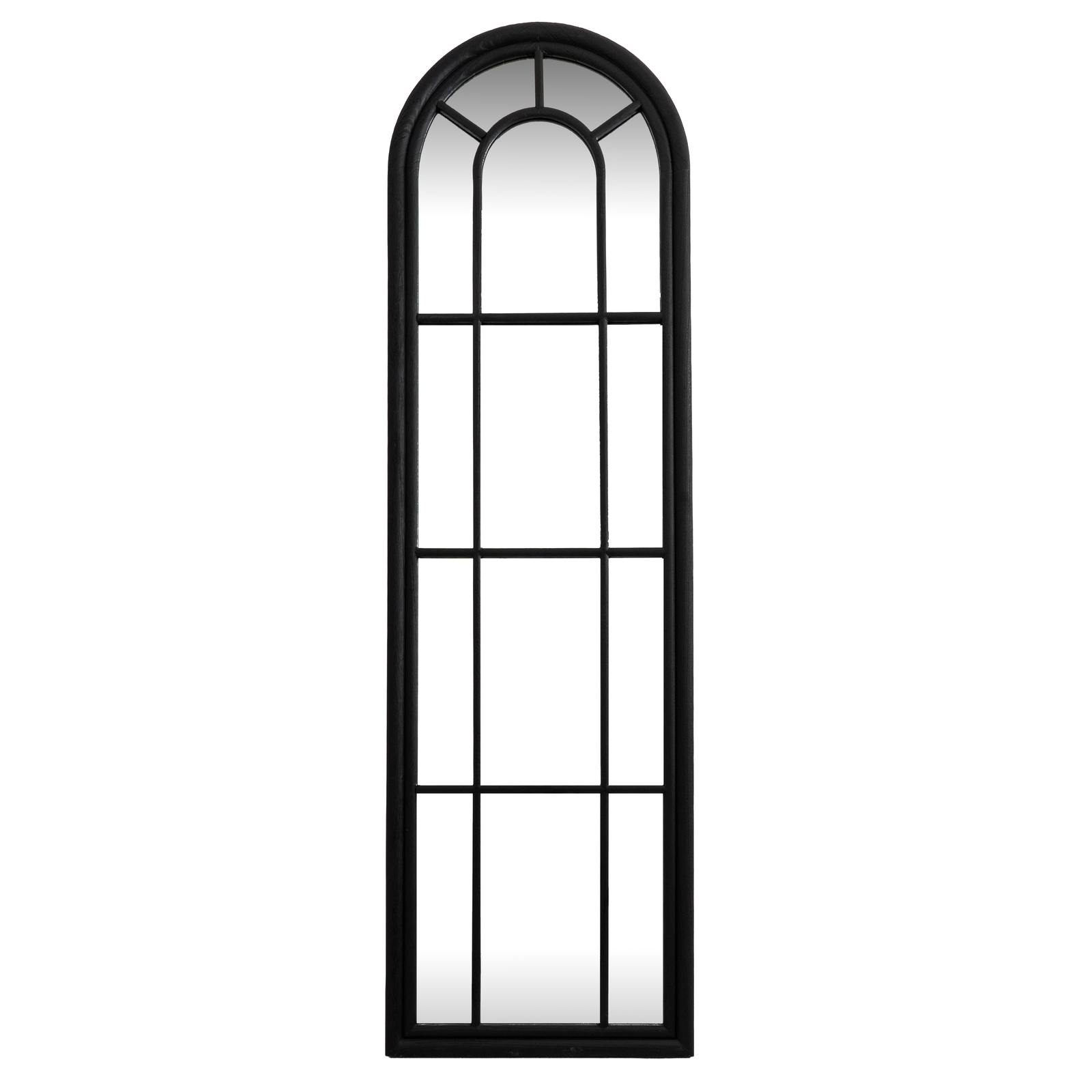 Black Wood Tall Arched Window Mirror - Image 2