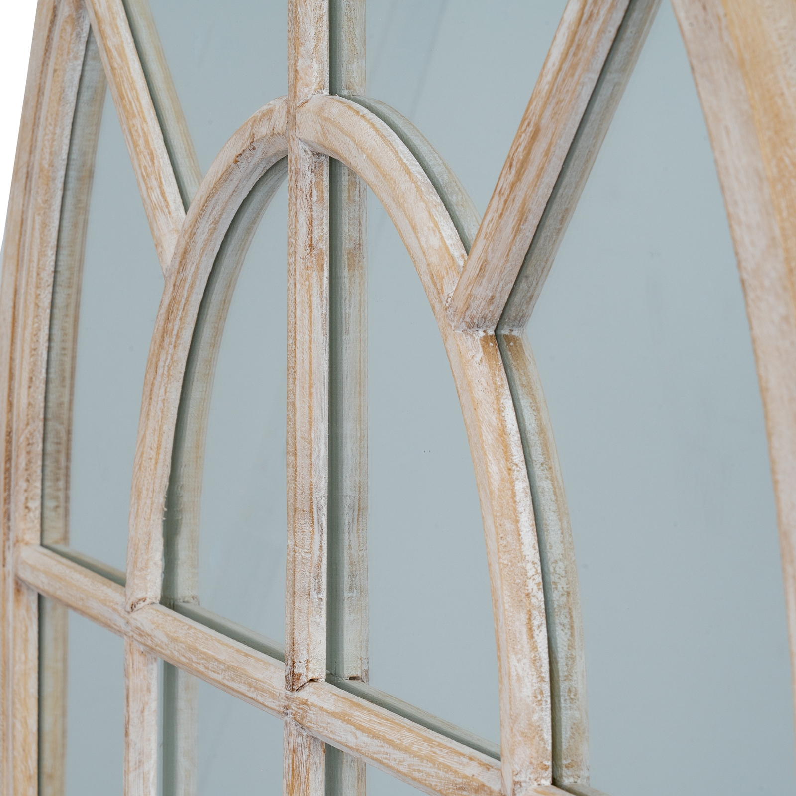 Washed Wood Arched Window Mirror - Image 3