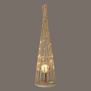 Large Conical Wicker Lantern With Glass Holder