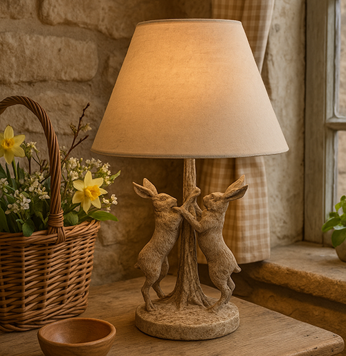 Stonewashed Marching Hares Lamp With Linen Shade