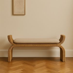 Rattan Weave Boucle Bench