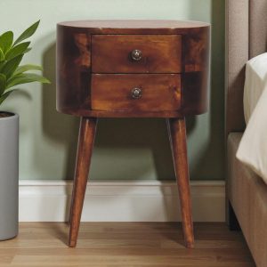 Mini Chestnut Rounded Bedside Table