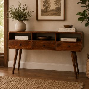 Triple Curved Chestnut Console Table