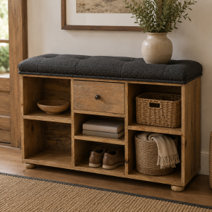 Black Tweed 1 Drawer Bench