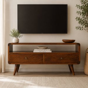 Curved Chestnut Media Unit