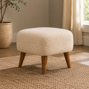 Boucle Cream Square Footstool
