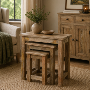 Country Solid Wood Stool Set of 3