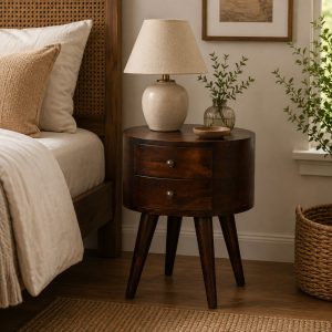 Walnut Rounded Bedside Table