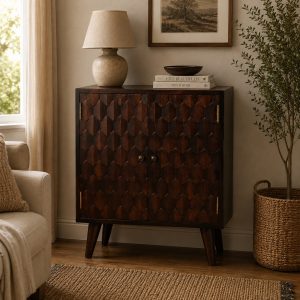 Mini Pineapple Carved Walnut Cabinet