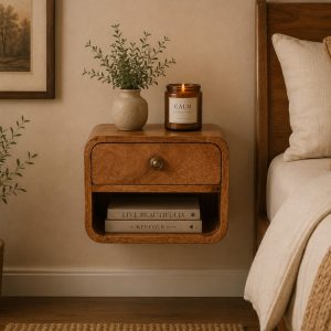 Mini Honey Caramel Wall Mounted Bedside with Open Slot