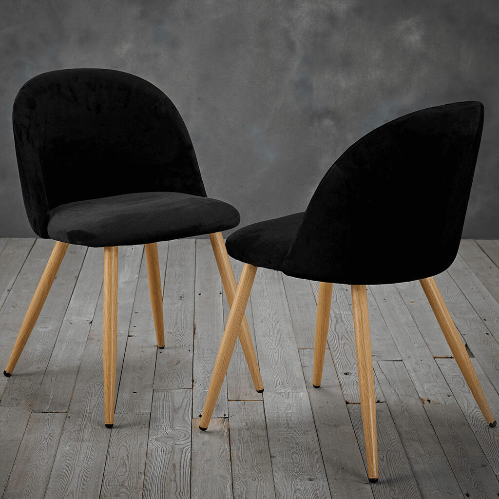 VENICE BLACK VELVET DINING CHAIRS (Set Of 2)