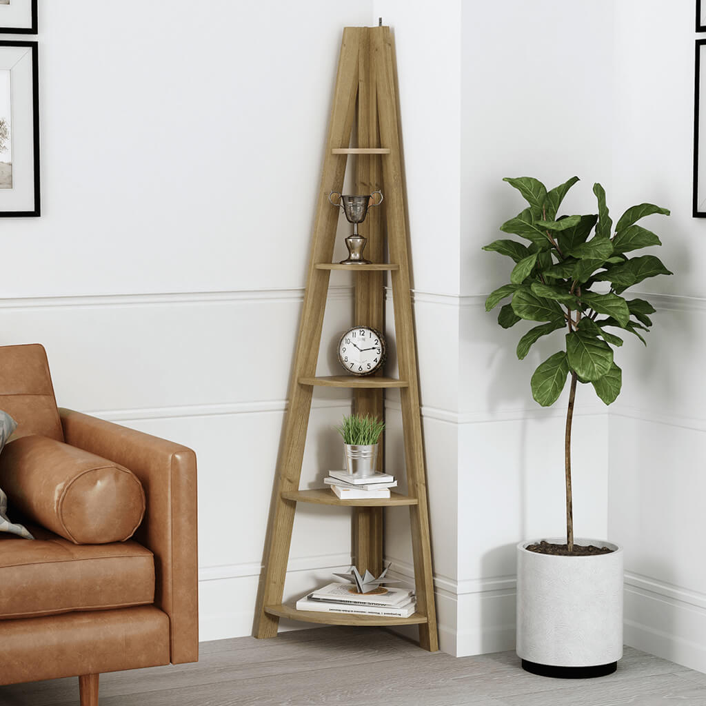 TIVA CORNER LADDER SHELVING OAK