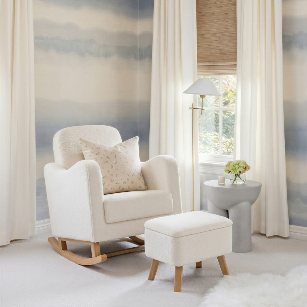 SOOTHER NURSING CHAIR & STOOL OFF WHITE BOUCLE
