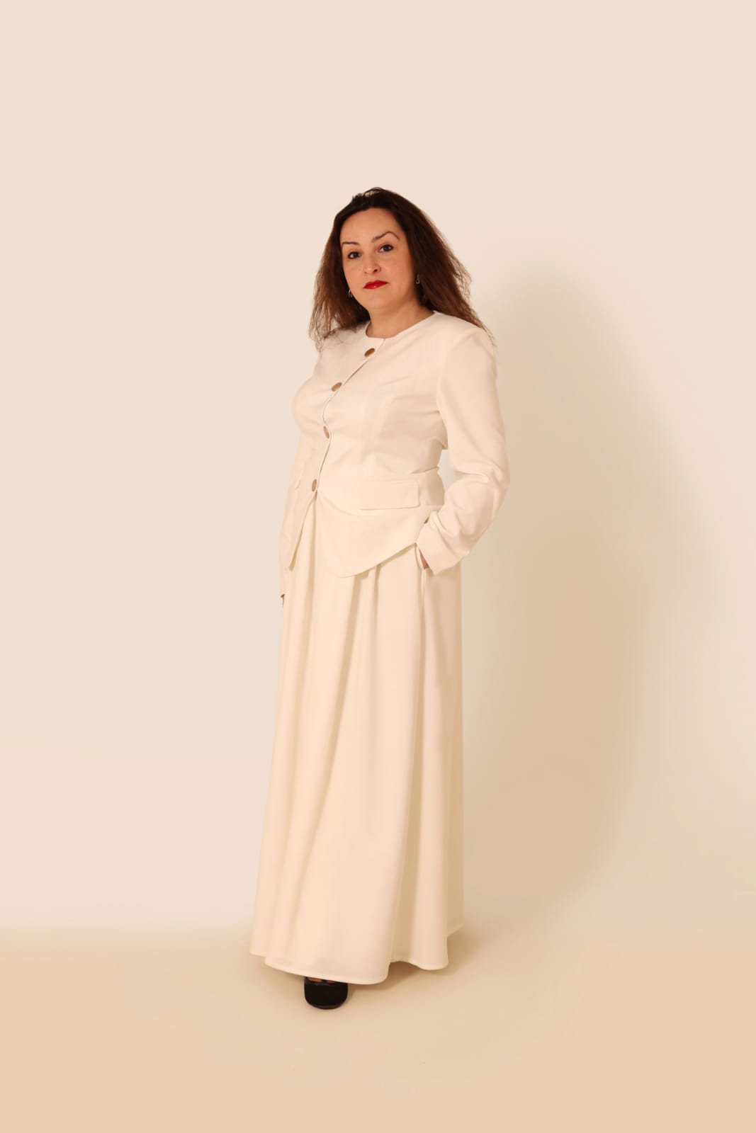 Jerushah Signature Structured Blazer + Graceful Flow Long Skirt
