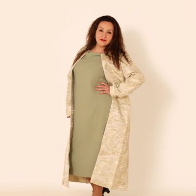 Heritage Brocade Long Coat – Silver Sage