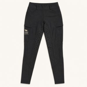 Black V29 fleece-lined winter riding leggings with pony silicone grip and two phone pockets.