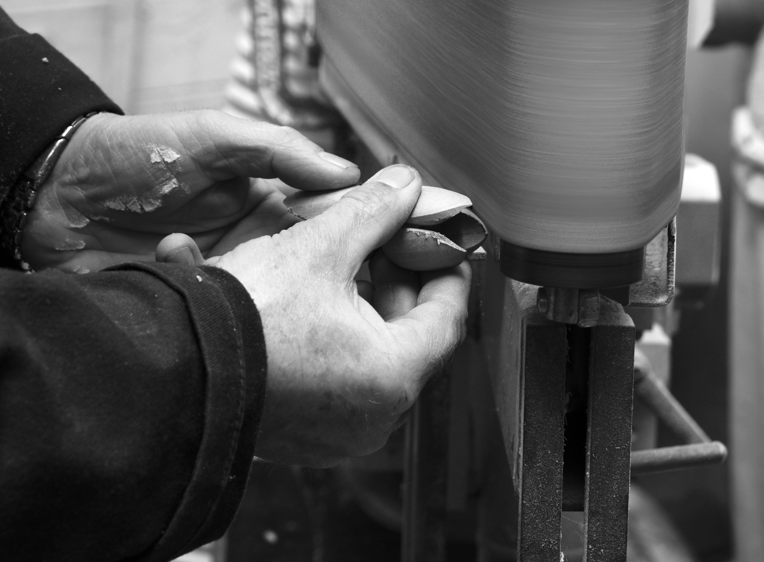 Wood flowers - sanding the tulip petals - 5.11.16 by Ann Priest