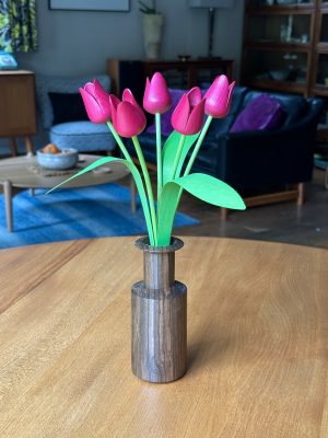 Pink tulips with natural wood "neolist" vase