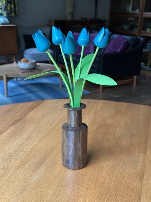 Turquoise new shape tulips with walnut "Neolist" vase