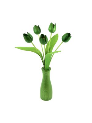 5 green tulips with green 'cool' vase