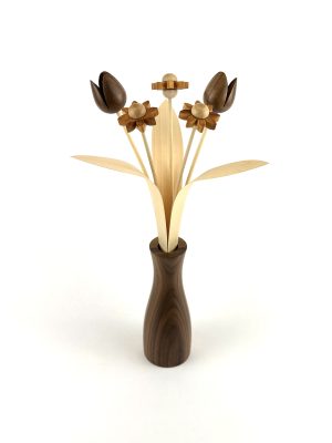 5 natural wood daisy and tulip with 'cool vase'