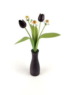 5 flower daisy and purple tulip with cool vase