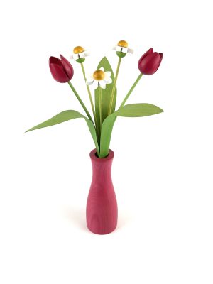 5 flower white daisy and pink tulip with matching 'cool 'vase