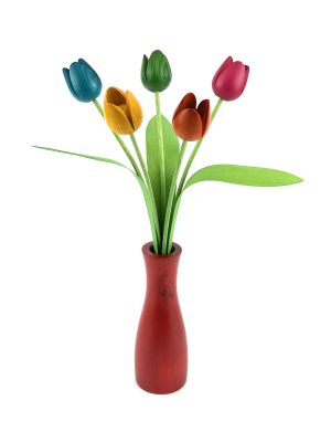 "Reduced" 5 mixed colour tulip with red 'cool' vase