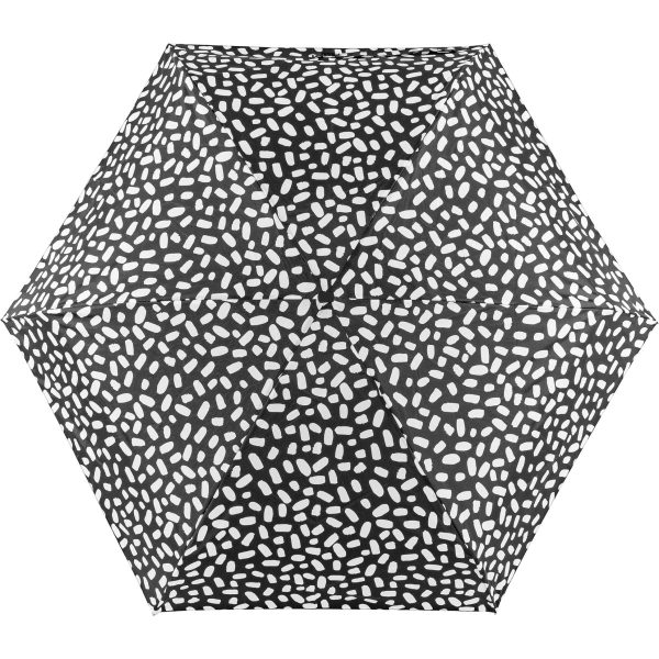 Stylish black and white patterned compact umbrella for rain protection.