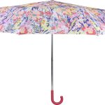 Colourful floral umbrella with crook handle for UK weather.