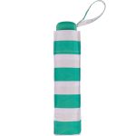 Striped umbrella cover with teal and white pattern and wrist strap.