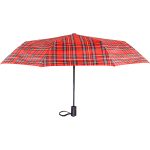 Red tartan umbrella with auto open and close feature.