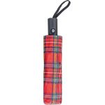 Compact tartan umbrella with auto open and close feature.