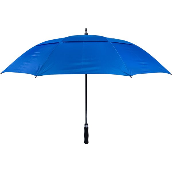 Blue wind resistant golf umbrella with automatic opening mechanism.