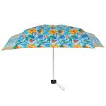 Colourful floral pattern on compact umbrella for rainy days.