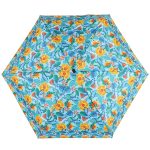 Colourful floral umbrella with yellow, blue, and green pattern for UK weather.