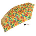 Colourful floral umbrella with yellow, orange, and green pattern for UK market.
