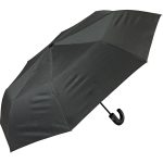 Black automatic open umbrella with curved handle for easy use.