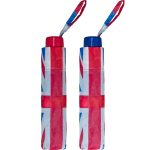 Two compact umbrellas with Union Jack design for UK weather.