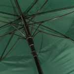 Close-up of a green wind-resistant golf umbrella's frame and canopy.