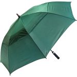 Green wind-resistant fibre auto golf umbrella for outdoor use.